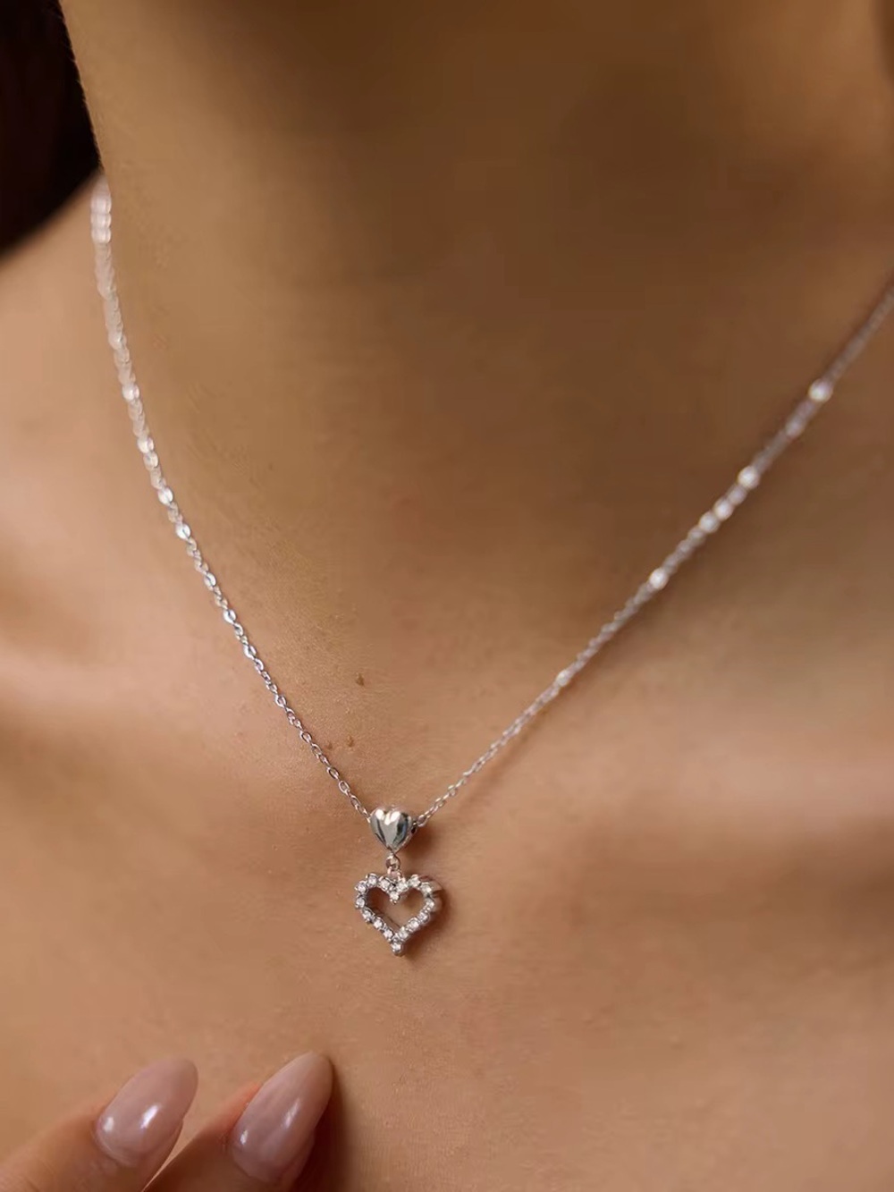 Silver Tone Stainless Steel Heart Pendant Necklace